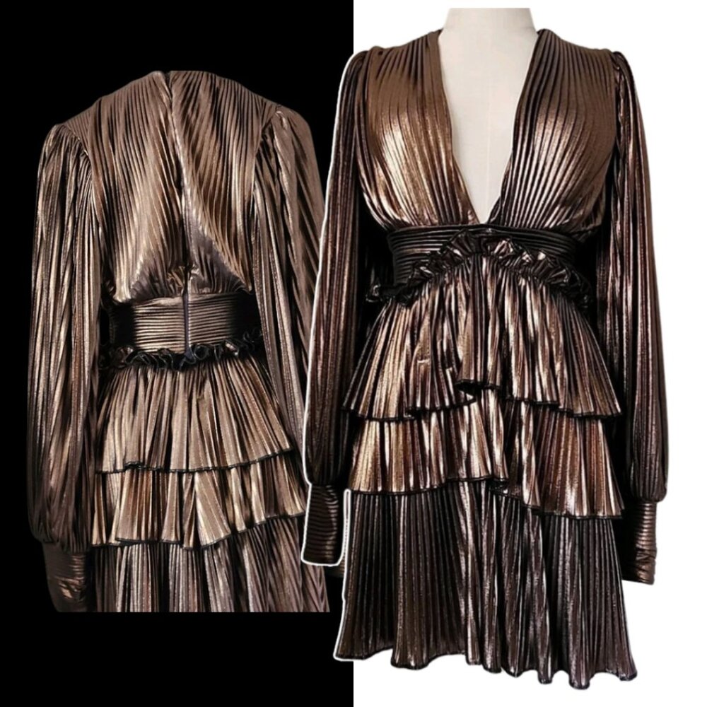 Custom Made ANYA by Vivien Couture "Gaga" Bronze Metallic Party Disco Dress. XS.
